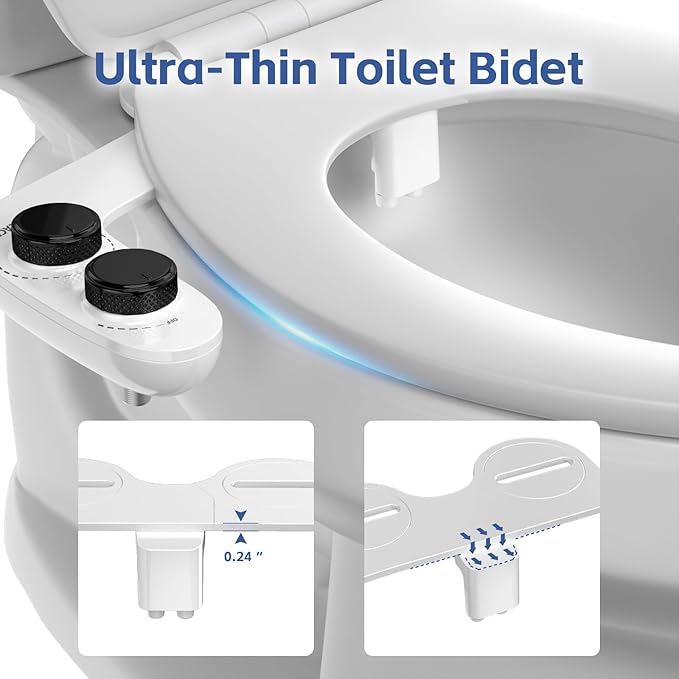 Bidet Attachment for Toilet Seat Water Pressure - Non Electric Bidets Self Cleaning Sprayer - Portable Slim Dual Nozzle Bidet Attachments Toilets - Adjustable Bidets Wash Butt Cleaner for Bathroom