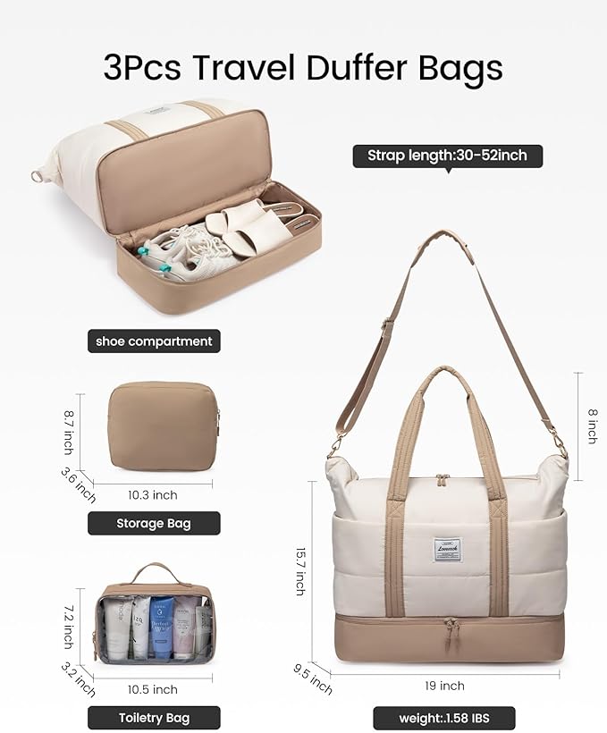 LOVEVOOK Travel Duffle Bag,Weekender Bags for Women with Shoe Compartment，Carry on Overnight Bag with Toiletry Bag,Gym Duffel Bag with Wet Pocket, Hospital Bags for Labor and Delivery