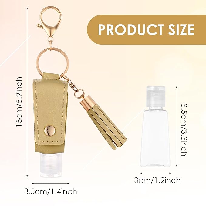 3Pcs Hand Sanitizer Keychain - 30ml Portable Leather Holder Travel Size Case With Refillable Bottle for Toiletry Lotion Liquid Soap Shampoo