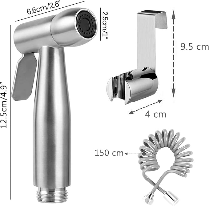 Handheld Bidet Sprayer Toilet with 59in ABS Flexible Telescopic Shower Hose for Bathroom Douche Diaper Cleaning, Pet Bath, Closestool, Squatting Pan, Floor Cleaning