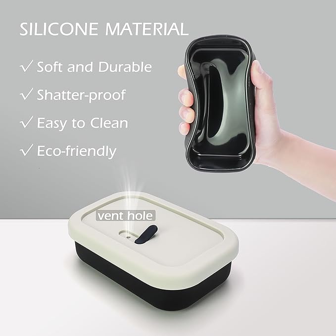 AIDIMMING Large Leak Proof Travel Soap Case, Silicone Bar Soap Holder for Traveling, Portable Soap Container with Draining Layer (Offwhite&Bla