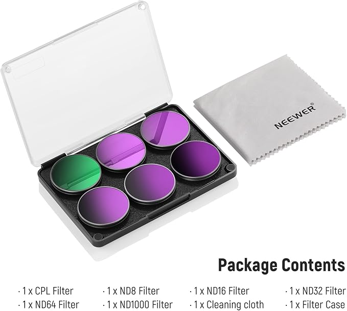 NEEWER ND Filter Set Compatible with DJI Osmo Action 3/4/5 Pro, 6 Pack ND8+ND16+ND32+ND64+ND1000+CPL Neutral Density Polarizing Action Camera Accessories, Multicoated HD Optical Glass, FL-A78