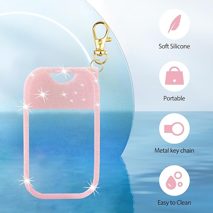 TERPINK Silicone Case Compatible with Touchland Hand Sanitizer Spray, Protective Case with Keychain for Power Mist and Glow Mist 1 fl oz, Hand Sanitizer Spray Accessory (Glitter Sequin Pink)