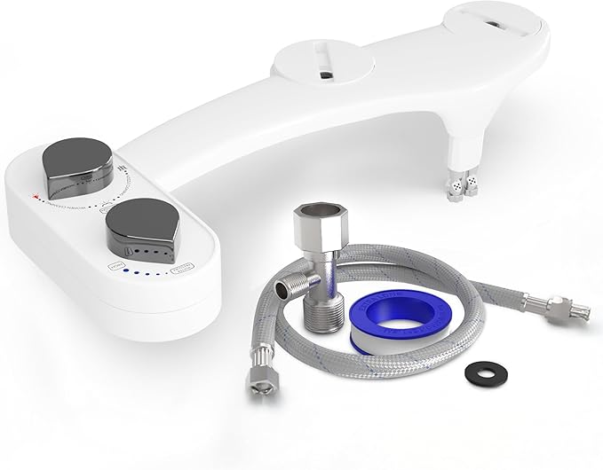 CLEAR REAR Bidet Attachment for Toilet Seat - Non-Electric with Self Cleaning Nozzles, Leak Proof Connectors, Adjustable Water Spray, Rear & Feminine Wash - Hygienic Bathroom Upgrades (White)