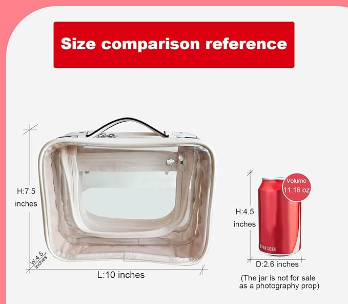SANHECUN traveling toiletry case clear cosmetics case makeup bag Dimensions | LxWxH:10” x 4.5” x 7.5”(Beige, Medium)