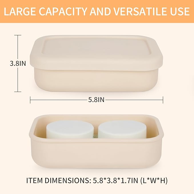 Leak Proof Travel Soap Case,Large Silicone Travel Soap Holder,Portable Soap Box with Drainage Layer,Bathroom Shatter Proof,Suitable for Travel, Bathroom, Camping, Gym(Off-White)