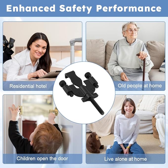 Portable Door Lock, Adjustable, Black, 3.82inch, Travel Lockdown Locks for Additional Safety and Privacy Protection