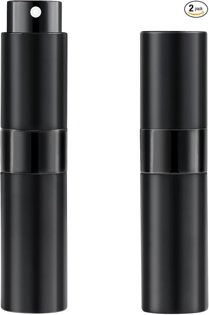 8ML Perfume Travel Refillable Portable Perfume Atomizer Bottle - Easter Basket Stuffers for Teens Adults Men Women,Valentines Day Gifts for Him Her,Travel Essentials,Christmas Gifts(Balck,2Pack)