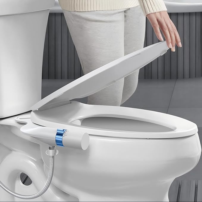 Bidet Attachment for Toilet, Ultra-Slim, Non Electric Dual Nozzle, Fresh Cold Water Spray Sprayer, Bidets Existing Toilets Seat, Baday Beday Badette Bedette, Feminine Rear Wash, Blue