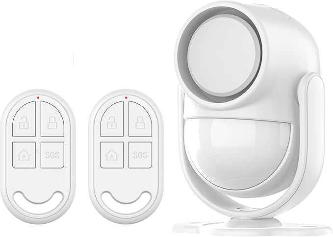 125dB Wireless Security Alarm System with 328ft Remote & 40ft PIR Motion Sensor - Indoor/Outdoor Siren Alarm for Home, Garage, Warehouse, Store - Battery Included (White)