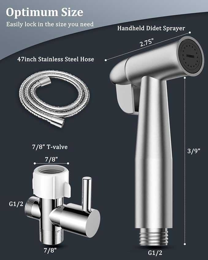 PWERAN Handheld Bidet Sprayer for Toilet with Water Filter, Stainless Jet Spray for Toilet with Adjustable Pressure,47in Leak-Proof Hose for Muslim Shower,Feminine Wash, Diaper Cloth Washing