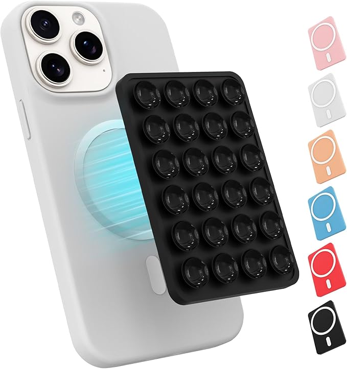 Magnetic Suction Phone Mount for MagSafe Case,Silicone Sticky Phone Grip Holder for iPhone,Removable Hands-Free Selfie/Video for TikTok & Instagram Influencer/Creator (Black)