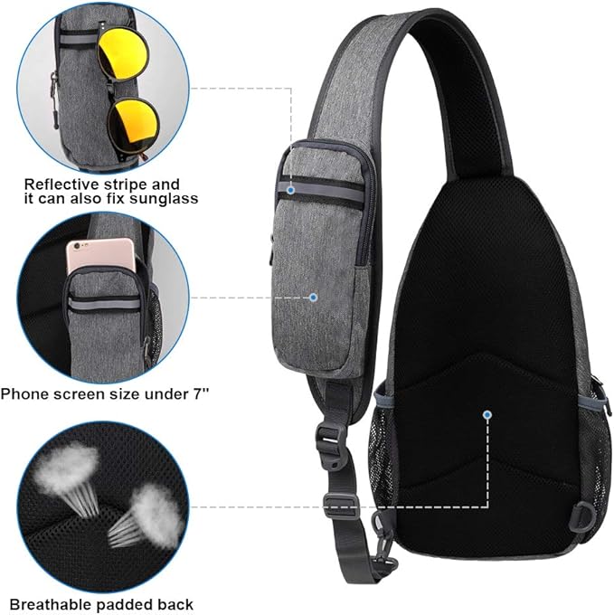WATERFLY Crossbody Sling Backpack Sling Bag Travel Hiking Chest Bags Daypack (Dark gray)