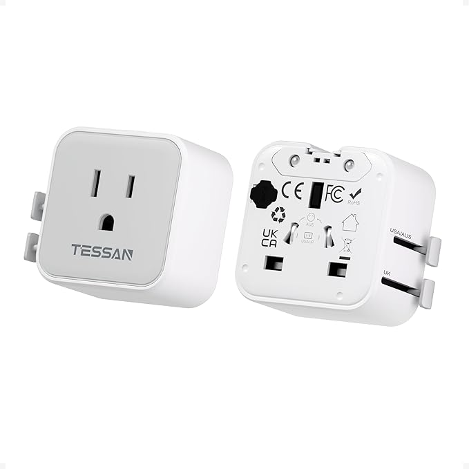2 Pack TESSAN Universal Travel Adapter, Ultra Thin International Power Adapter, European Travel Plug Adaptor Worldwide US to Europe UK Italy Ireland New Zealand Japan (Type C G A I)