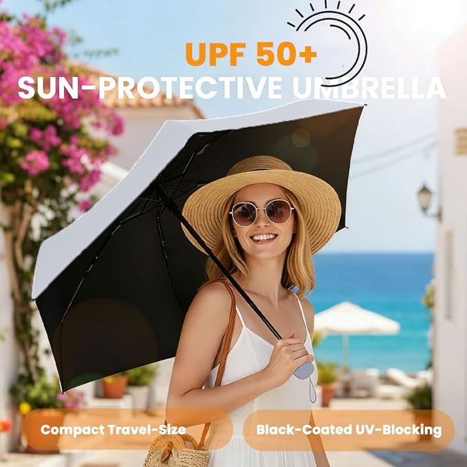 MRTLLOA Travel Essentials Mini Umbrella with Case for Purse - Small Compact & Lightweight, UV Sun Protection, Manual Open/Close for Pocket Umbrella(Women/Men/Kids)