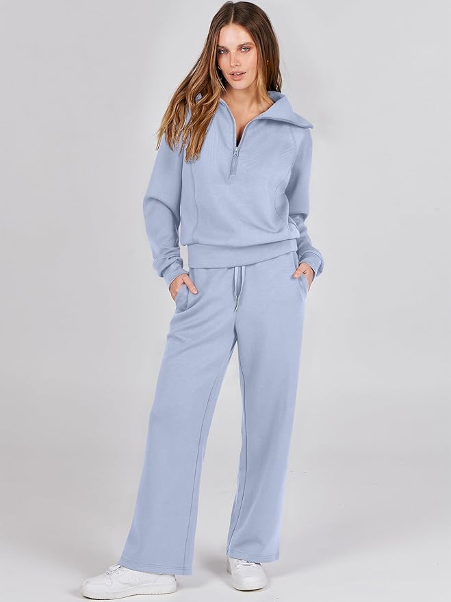 ANRABESS Women 2 Piece Outfits 2025 Fall Fashion Airport Wide Leg Pants Lounge Set Leisure Travel Vacation Clothes Sweatsuits