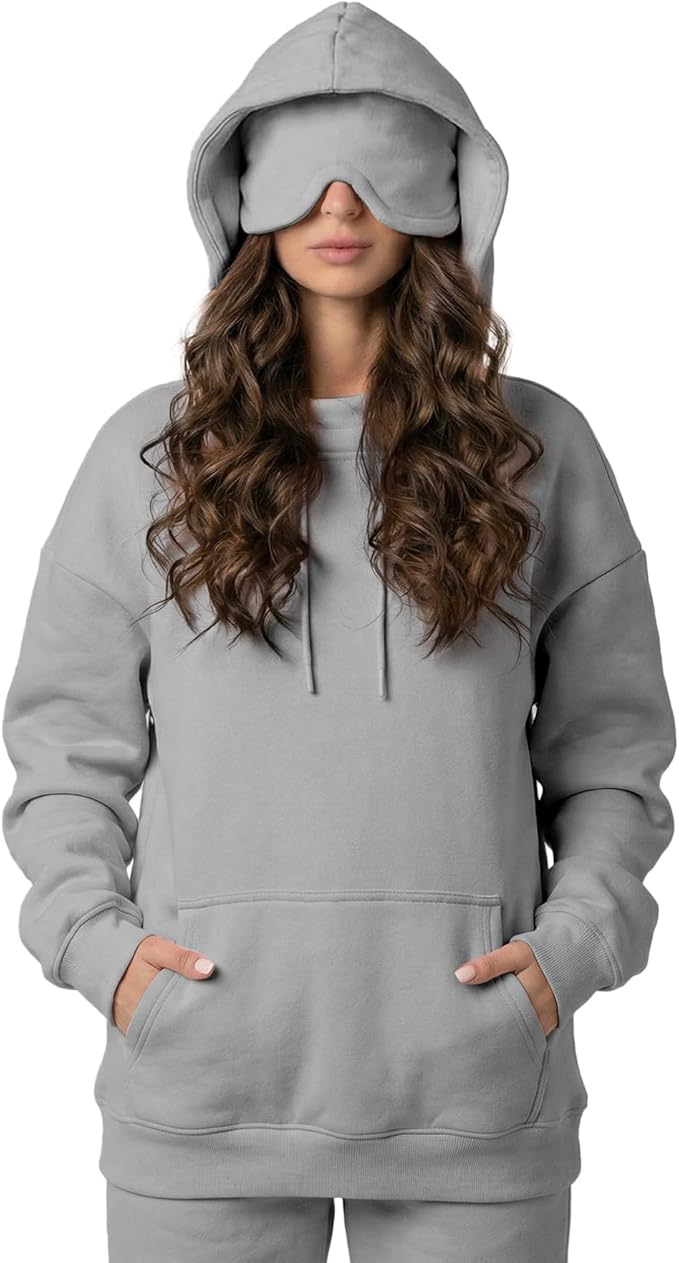 Ainangua Womens Oversized Pullover Essentials Hoodie with Eye Mask Comfor Airplane Mode Travel Office Vacation Sweatshirt