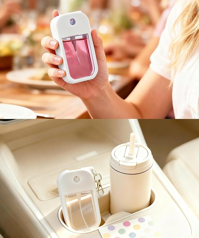 Silicone Case Compatible with Touchland Hand Sanitizer Spray 1 FL. OZ./30 mL, Stylish Hand Sanitizer Mist Accessory with Portable Keychain (White, 1 Pack)