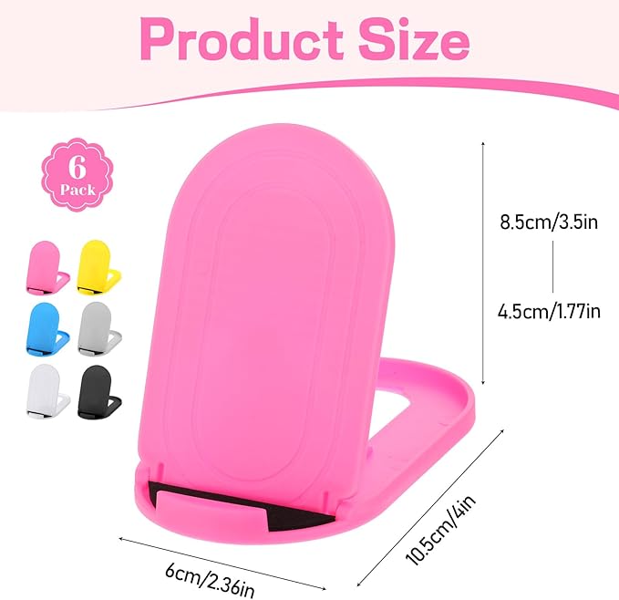 6PCS Foldable Phone Stand - Colorful Desk Office Cell Phone Holder, Mobile Tablet Holder for Airplane Headphone, Essential CellPhone Accessories, Portable Versatile Stand for Travel(6 Colors)