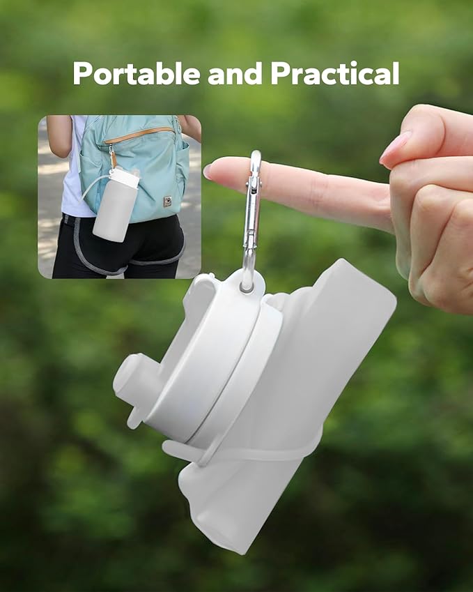 Collapsible Water Bottle, Portable Folding Bottle & Water Bottle with Clip for Backpack, Foldable Water Bottle BPA Free, Sport Bottle Water Squeeze Collapble Watterbottles (Gray)