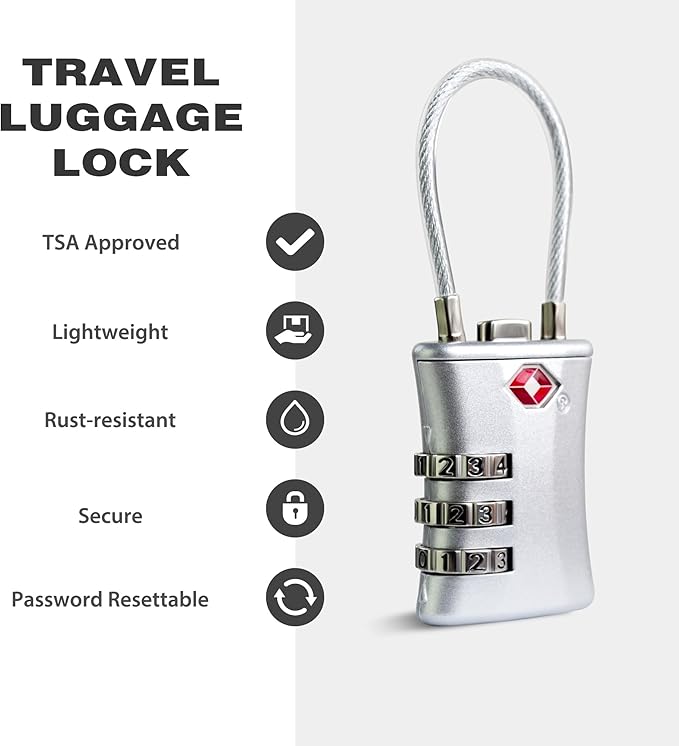 Suitcase Locks TSA Approved, Small Padlock Combination, TSA Locks for Luggage, Combo Travel Padlock with Code for Backpack, Gym Locker, Ammo Can, Gun Case, Bag Zipper, Box (Black+Silver)