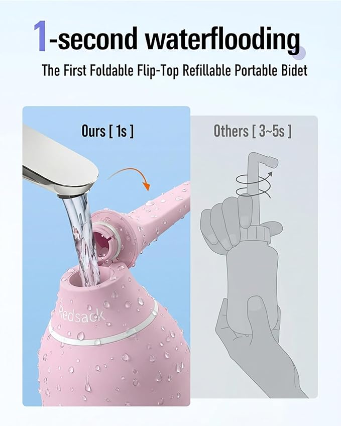 High Pressure Portable Bidet for Travel,Foldable Flip-Top Peri Bottle with Hook Ring,Handheld Bidet Sprayer for Personal Hygiene,BPA-Free,400ML Personal Toilet for Women Men Baby Cleaning(Pink)