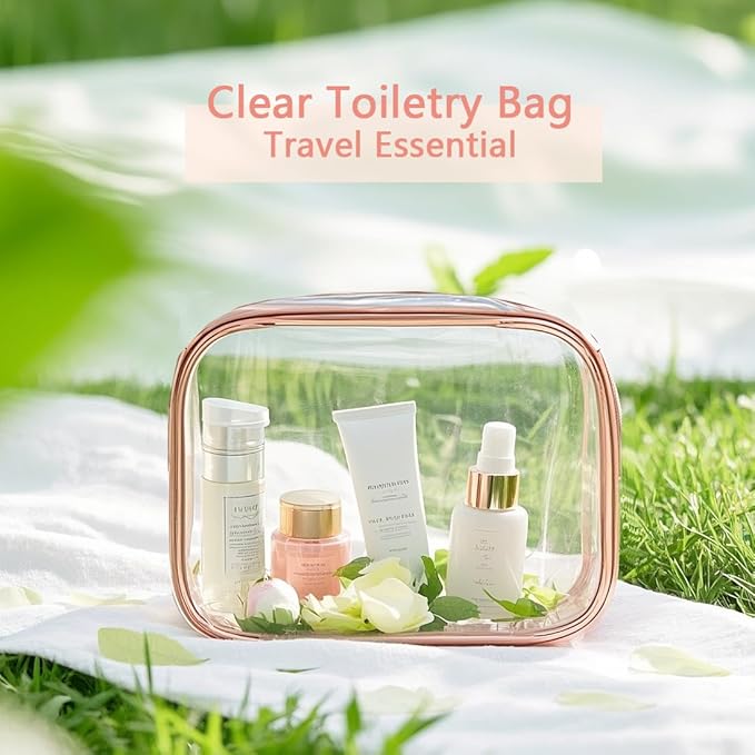 TRODANCE Clear Toiletry Bag, 3 Packs TSA Approved Water resistant Travel Organizer, Airport Airline Travel Essential Carry On Makeup Cosmetic Bags for Women, 3Color - 3 packs