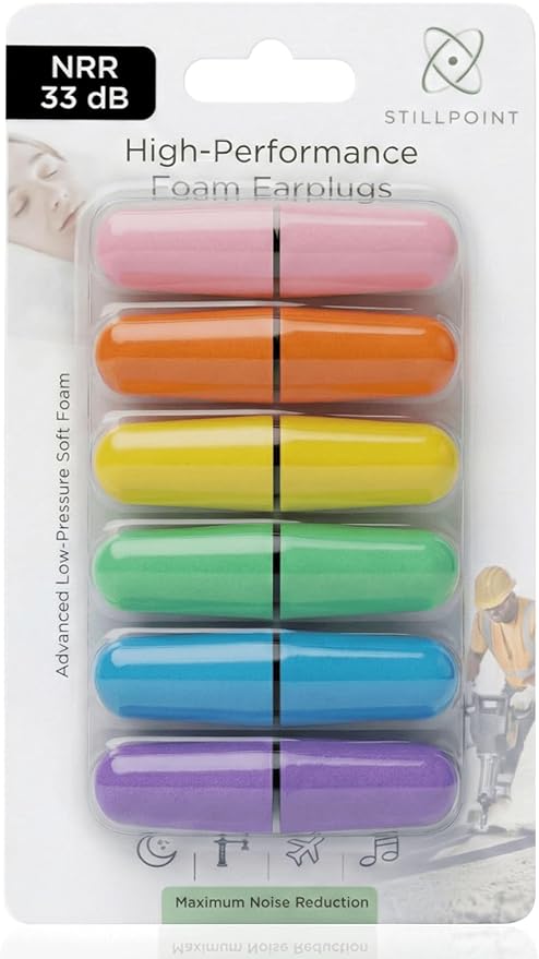 Happy Hippo Soft Foam Earplugs, 33 dB NRR, 6 Pair 12 Ear Plugs, Maximum Protection for Sleeping; Silence Snoring, Airplanes, Airports, Power Tools, Phone Conversations, Loud Work Environments (Neon)