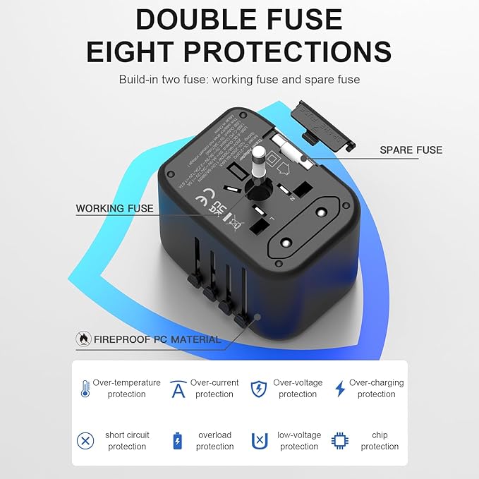 HAPOW Universal Travel Adapter, PD20W International Power Adapter, 2 USB-C & 2 USB-A Fast Charging Travel Charger, All in One Worldwide Travel Plug Adapter, Outlet Adapter for Europe EU UK USA AU