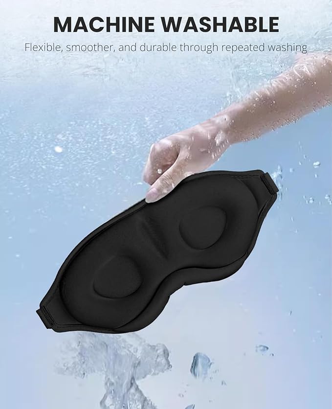 Sleep Mask for Side Sleeper Women Men, Light Blocking Eye Mask for Sleeping, 3D Contoured Cup Sleeping Mask for Zero Eye Pressure, with Adjustable Elastic Strap for Sleep Travel, Black
