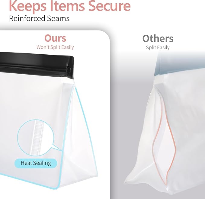 PACKISM Leakpoof Clear Toiletry Bags for Traveling - Sealed TSA Approved Toiletry Bag, Reusable Semi-Transparent Clear Cosmetic Bag with Flat Bottom, Perfect for Travel Essentials, 2L+2M, Black