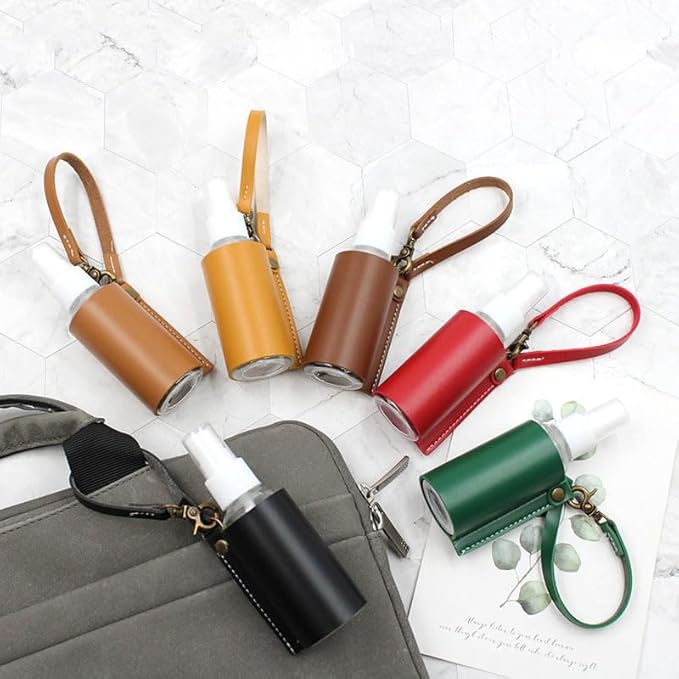 Disinfectant Holder - 60ml Sanitizing Spray Bottle Bag Holder - Belt Loops, Clip On Backpacks & Purses -(Reusable White Bottles) (Black Bottle Sleeve)