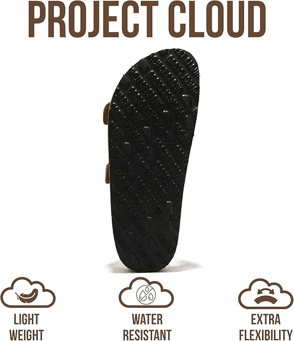 Project Cloud 100% Genuine Leather Flat Sandals For Women 2026 Cork Footbed Womens Sandals with Memory Foam and arch support Vacation Essentials Slides for Women Footwear (Venita)