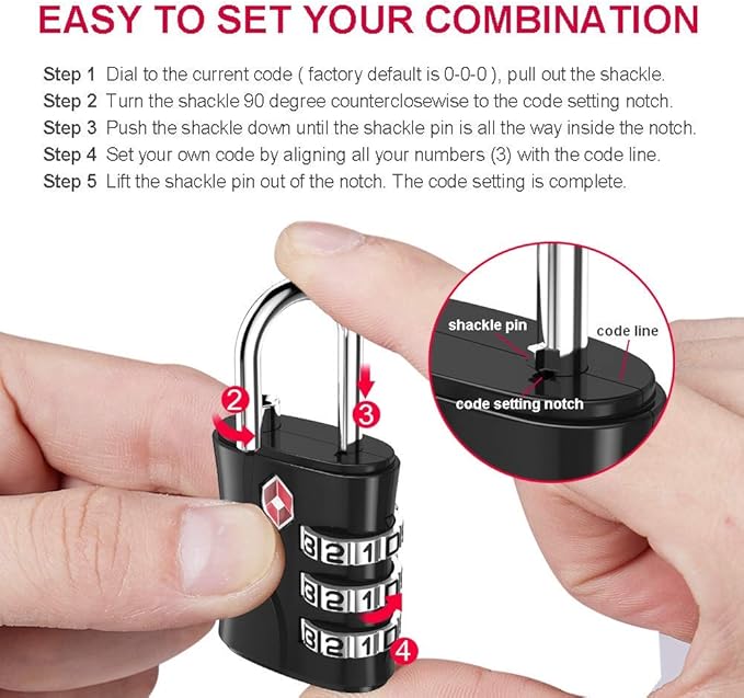 ZHEGE Suitcase Locks TSA Approved, 3 Digit Luggage Locks with Flexible Cable (30 in) for Travel, School & Gym Locker (Black, 2 Pack)
