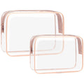 F-color 2 Pack Clear Makeup Bag, 1 Medium TSA Approved Toiletry Bag Quart Size Carry On & 1 Large for Checked Luggage, Water-resistant Clear Travel Bags for Toiletries, Rose Pink