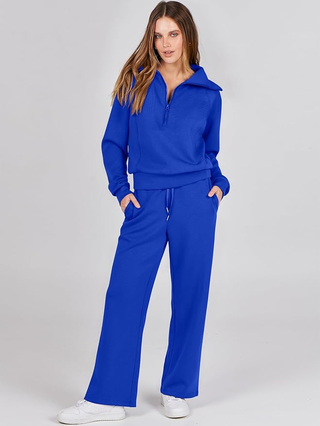 ANRABESS Women 2 Piece Outfits 2025 Fall Fashion Airport Wide Leg Pants Lounge Set Leisure Travel Vacation Clothes Sweatsuits