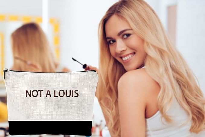 ZUYUROU Funny Makeup Bag for Women - NOT A LOUIS Sarcastic Quote Pouch - Trendy Two-Tone Canvas Cosmetic Organizer - Humorous Gag Gift for Best Friend, Travel, and Daily Use