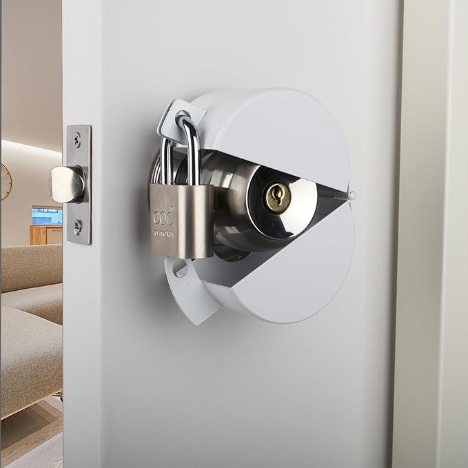Door Knob Lockout Device with Padlock,Cover to Disable Doorknob,Prevents Turning of Door Knob and Access to Keyhole,Prevents Operating The Knob,White