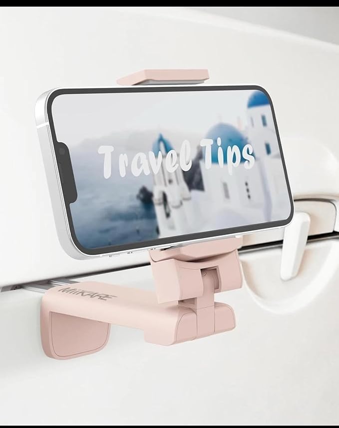 Airplane Travel Essentials Phone Holder, Universal Handsfree Phone Mount for Flying with 360 Degree Rotation, Accessory for Airplane, Travel Must Haves Phone Stand for Desk (Pink)