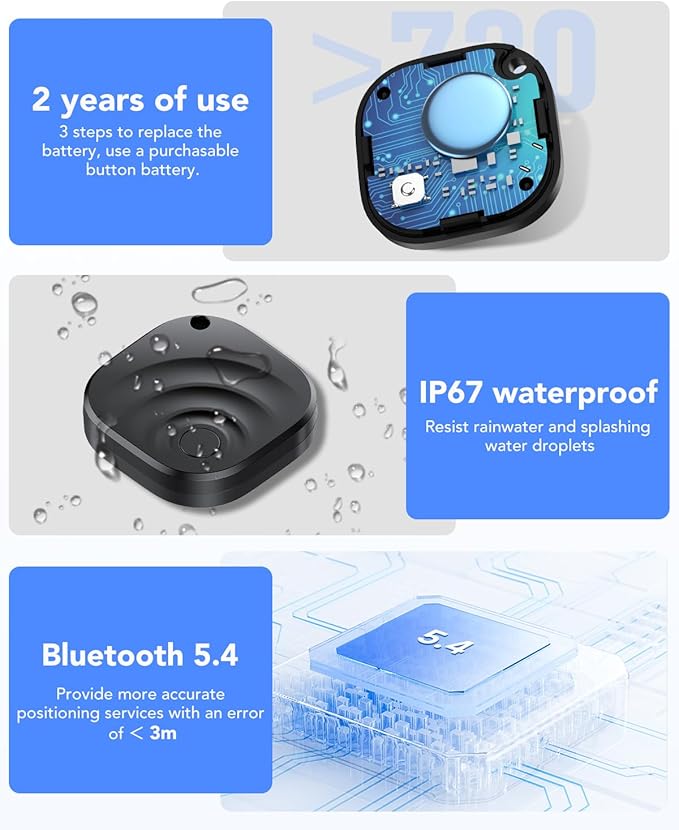 2026 Air Tracker Tags Item Locator for Android & iOS Bluetooth Tracker Smart Tags Compatible with Apple Find My (iOS) & Google's Find Hub(Android) for Keys, Luggage, Wallet, Vehicles Black (4 Pack)