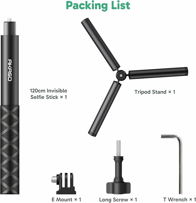 AKASO 49.2"/120cm Extendable Selfie Stick and a Tripod Stand Action Camera Accessories for AKASO 360 Camera/EK7000/Brave 4/Brave 7 LE/Brave 7/Brave 8/V50X/ GoPro Hero 13/12/11/10/DJI Osmo Action
