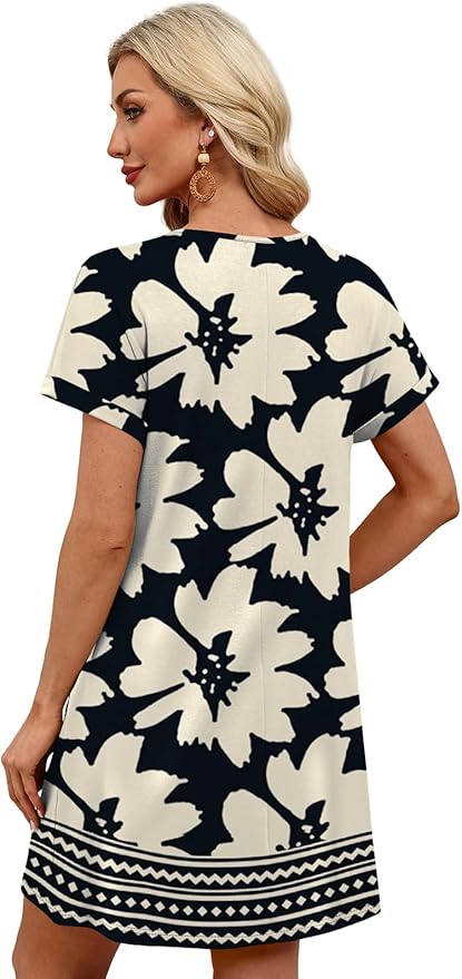 WIHOLL Summer Dresses for Women with Sleeves Midi Dress Button Down Beach Vacation Casual Dresses Fashion Clothing