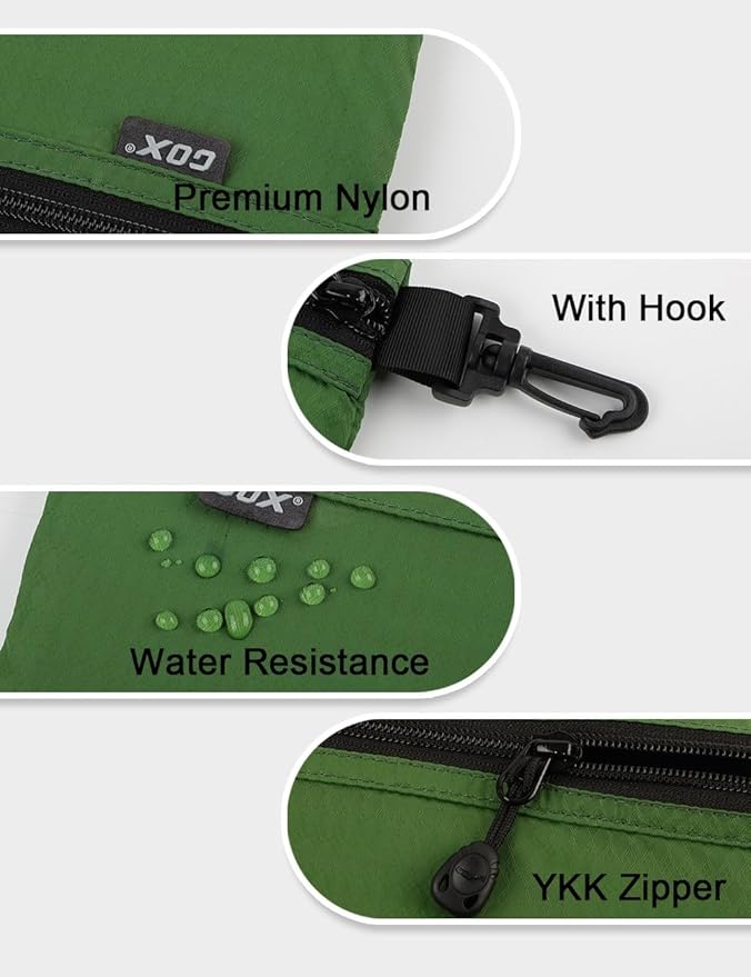 GOX Travel Toiletry Bag, Carry On Small Zipper Pouch, Cosmetic Kit Makeup, Digital Bag, Water Repellent Nylon (Blackish Green)