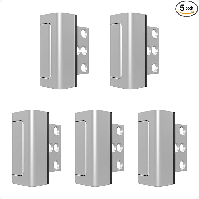 5 Pack Home Security Door Reinforcement Lock, Childproof Safety Door Lock Latch Stopper, Removable Screw-Mounted, Prevent Home Unauthorized Entry, Aluminum Construction, Withstands 800 lbs