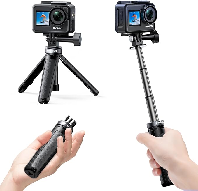 AKASO Mini Selfie Stick Tripod Lightweight Extension for Shooting Video Vlog Accessories Compatible with AKASO EK7000/Brave 4/Brave 7/Brave 8/GoPro Hero 13/12/11/DJI Osmo Action/ODDV Action Camera
