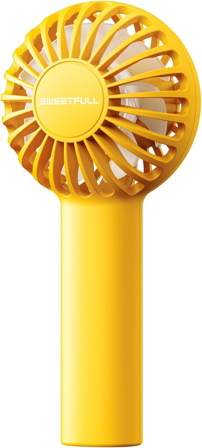 SWEETFULL Mini Portable Fan - Rechargeable Handheld Fan, 3 Speeds Personal Small Hand Gifts for Travel Essentials, Lash, Makeup, Eyelash, Kids, Girls, Women - USB, Cute Design Yellow