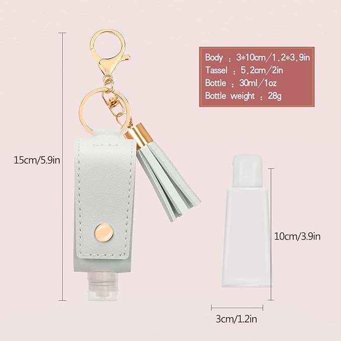 Unaone 1oz/30ml Hand Sanitizer Holder Travel Size,Empty Bottles Leather Sanitizer Holder with Keychain Portable Small Squeeze Bottle Refillable Container for Toiletry Lotion Liquid Soap Shampoo Grey