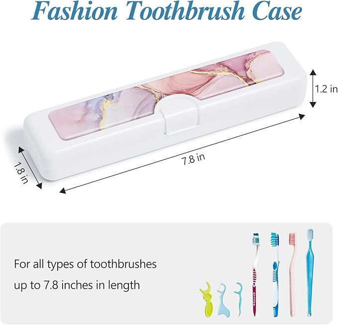 Toothbrush Travel Case - Colorful Pattern, Holder and Covers for Toothbrushes, Includes Tongue Scraper Case
