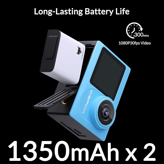 icefox i8 Action Camera with 20MP, 5X Zoom, Underwater Waterproof Camera with Optimized EIS, Video & Photo Editing by Snap Pro App, WiFi Remote Control for Diving, Cycling and Vlogging