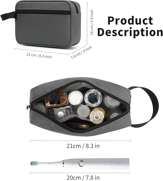 Travel Toiletry Bag, Small Cosmetic Bag, Hanging Water-Resistant Organizer for Men & Women, Ideal for Makeup, Shaving Kit, Gym Essentials & Travel Accessories (Charcoal Gray)